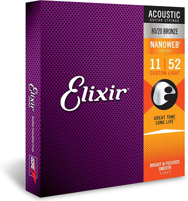 Elixir 11027 Saiten 80/20 Bronze Akustikgitarrensaiten mit NANOWEB-Beschichtung, Cus