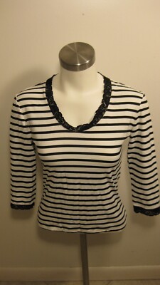 EUC - Nana De Charm Made in France White/Black Stripe - 3/4 Sleeve Top  - Size M