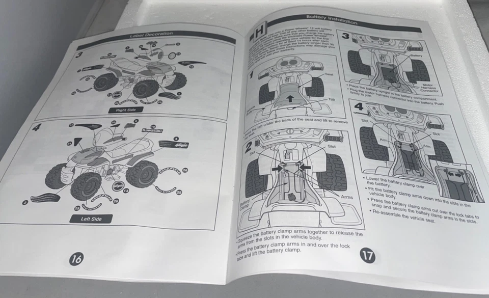 Power Wheels Kawasaki Ninja MANUAL DEL PROPIETARIO con instrucciones de montaje, modelo 74110 Foto 3 de 4