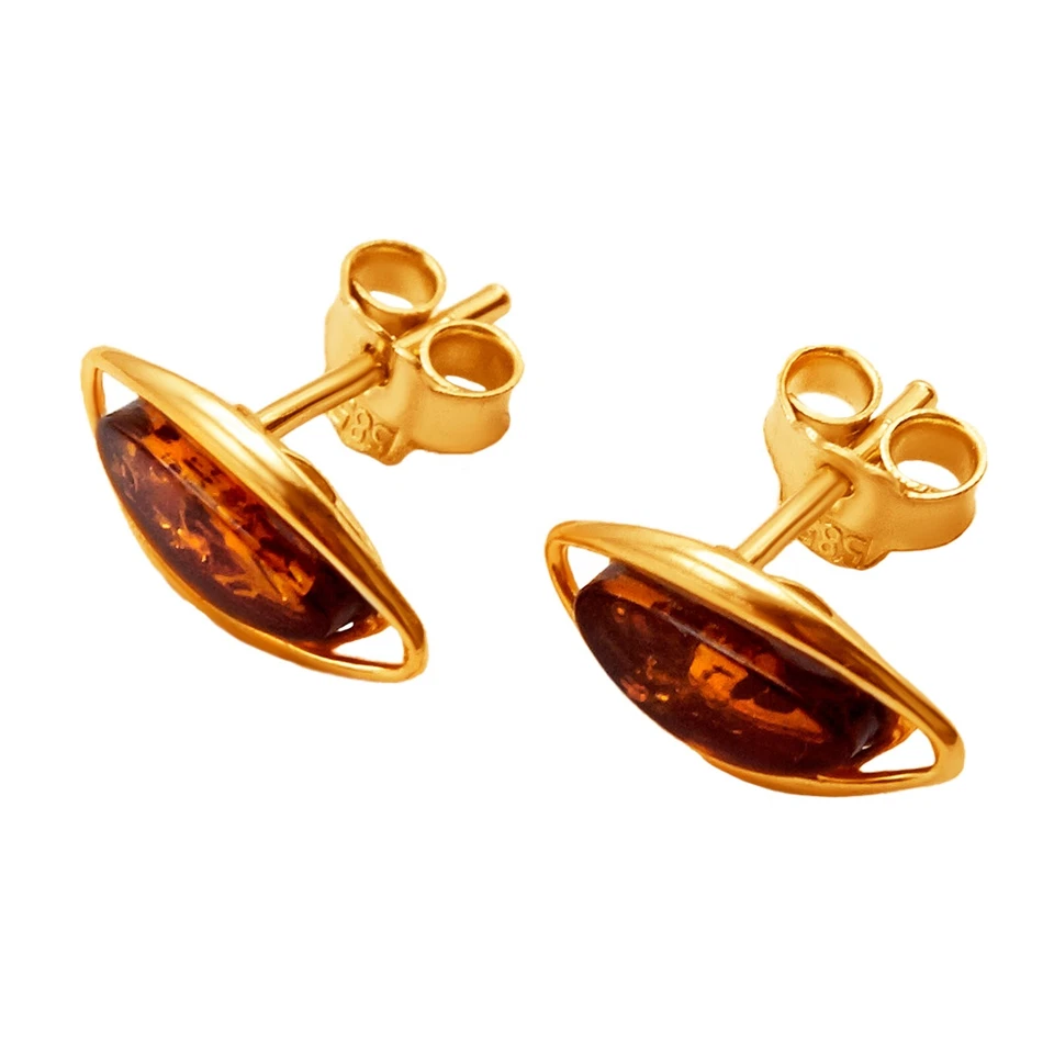 Bonitos aretes pequeños marquesa ámbar báltico miel oro amarillo macizo puro de 14 k Foto 2 de 4
