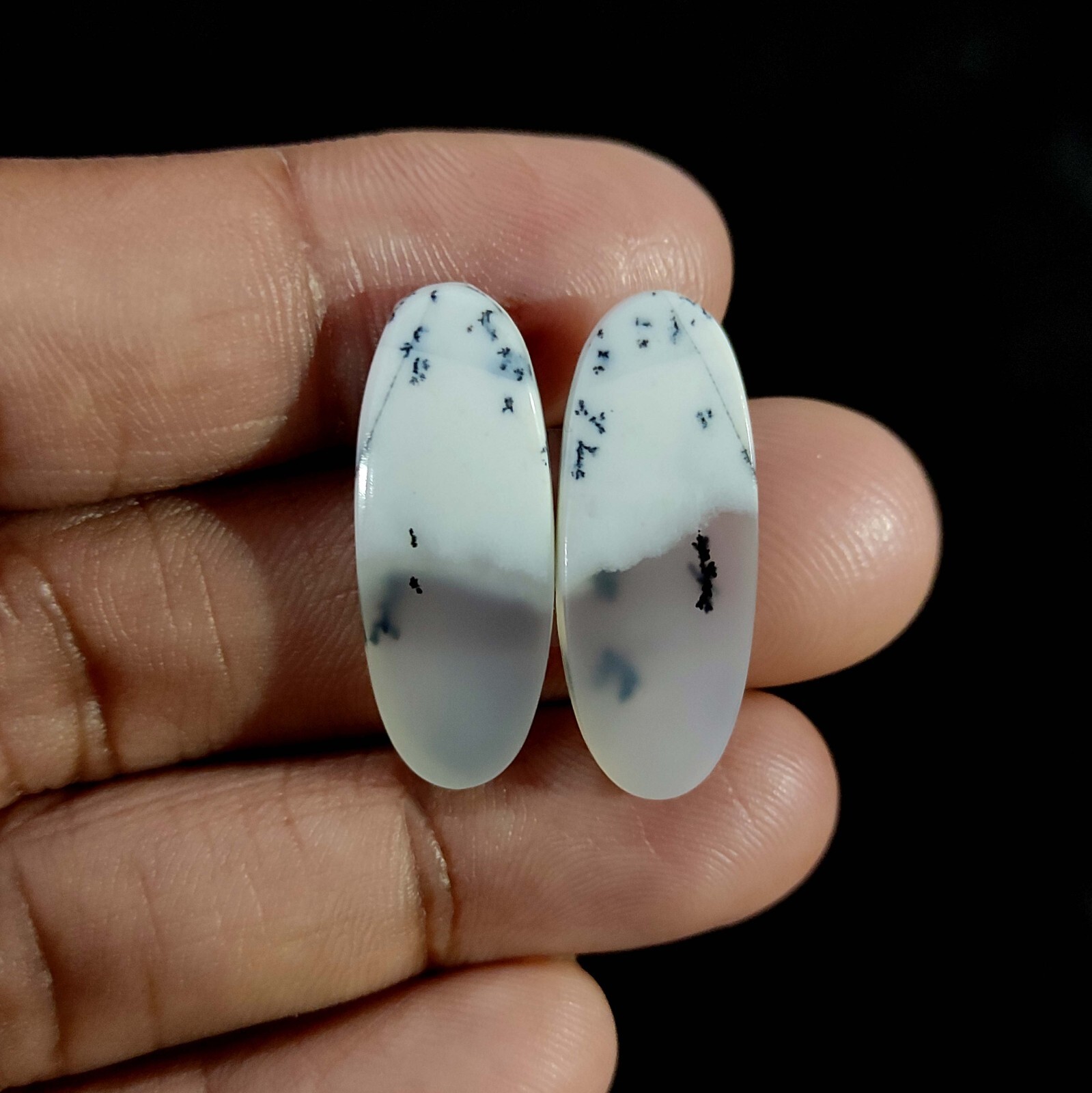 2 Pcs 20.80 Cts Natural oval Dendritic Opal Cabochon Jewelry Making 27x10x3 MM