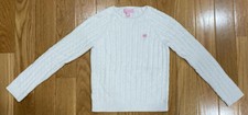 Lilly Pulitzer Girls White Cotton Cable Knit Sweater w/ Pink Palm Tree Sz 12