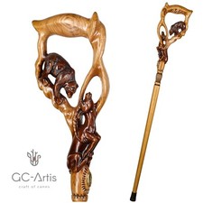 Luxury Walking Stick Cane Staff Wooden Hand Carved Crafted Bear  Gazelle mens