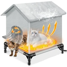 Insulated Heated Cat House for Outdoor Indoor Winter Cat Shelter with Heating Pa