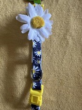 Dog Collar Dark Navy With Daisies size Small