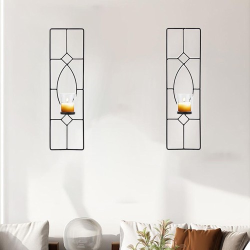 2 Pieces Wall Sconce Candle Holder Candlestick Wrought Iron Tea Light Wall - Picture 2 of 7
