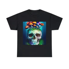 Mushroom Skull Nature Ecology T Shirt Toadstool Psychedelic Art Tee Adult Scary