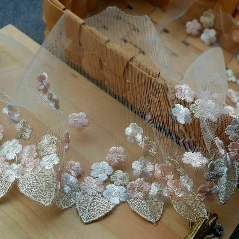 1M Floral Embroidered Lace Trim Organza Tulle Fabric Sewing Dress Curtain Modern - Image 3 of 4
