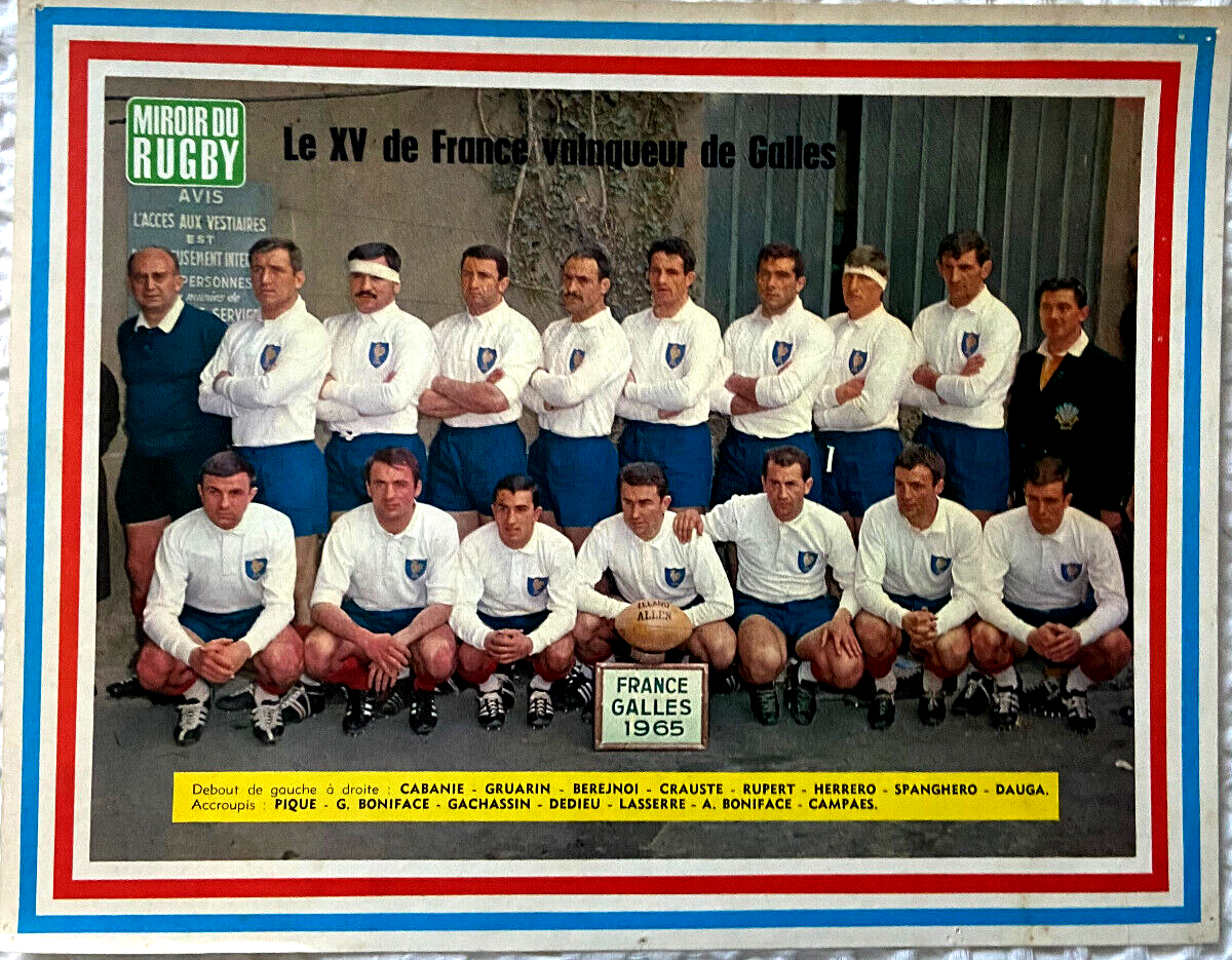 Fanion Rugby XV De France – Galles 1983 – Vintage Adidas, Bleu, Sans Maillot