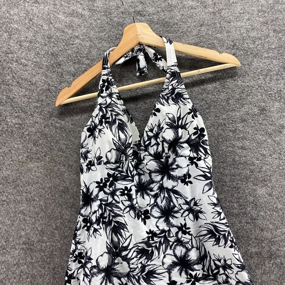 Croft & Barrow Tankini Top Women 6 White Floral Push Up Halter Neck Sleeveless - Image 3 of 4