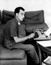 Italian designer writer scriptwriter Italo Fasan typewriting sitti- Old Photo