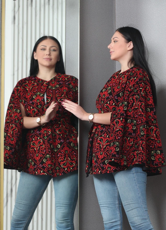 Capa completa bordada palestino-jordana TATREEZ tradicional thobe rojo Foto 4 de 4