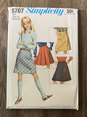 60s Girls Skirts Pleated Kilt Flat Size 14 Waist 25 Simplicity