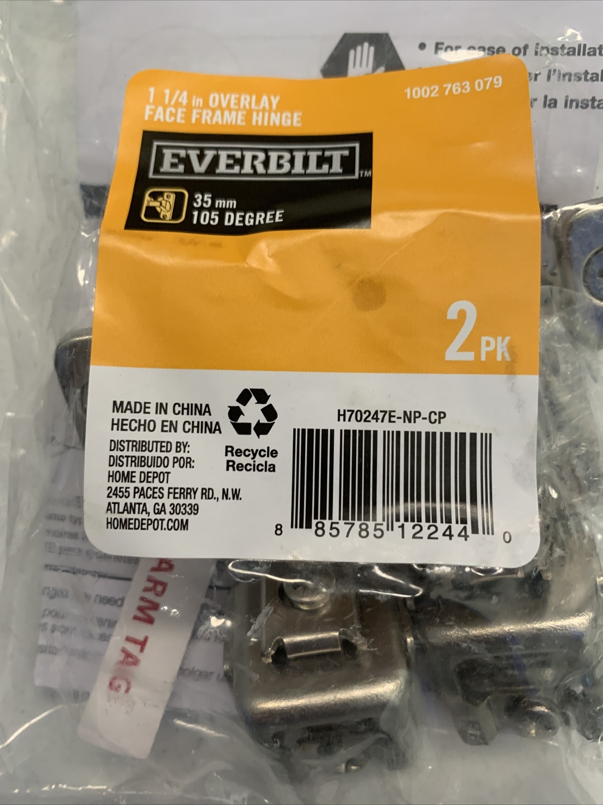 Everbilt Overlay Cabinet Door Hinge Hardware 35 Mm 105-degree 1-1 