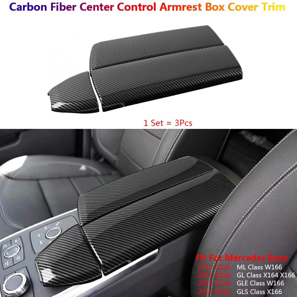 3x For Mercedes Benz ML GL GLE GLS W166 X166 Carbon Armrest Box Panel Cover Trim