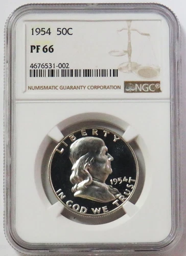 1954 USA PROOF FRANKLIN HALF DOLLAR 50C COIN NGC PF 66