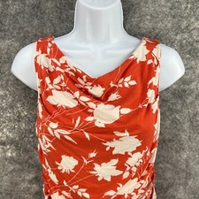 Leota Dress Womens Small Orange Floral Drapey Ruched Blouson Tank Anthropologie