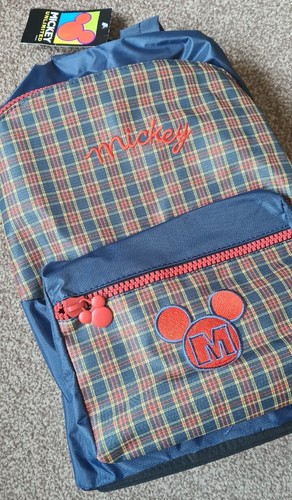 Mickey Mouse Blue Tartan Large Rucksack Backpack Travel Carrier for Disney land - Picture 2 of 11
