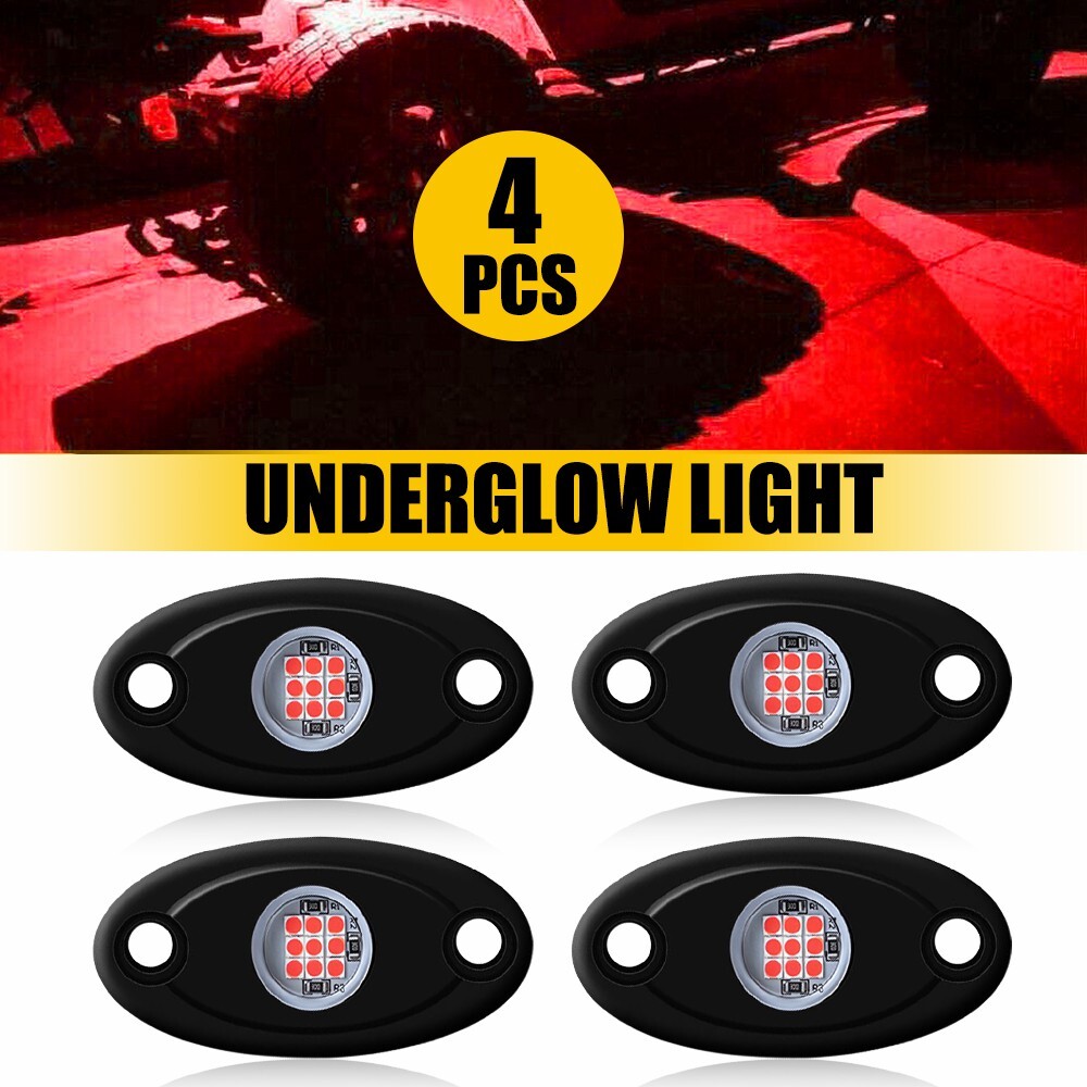 4x Pure Red LED Rock Lights Underbody Glow Lamp for Offroad SUV Pickup Truck I