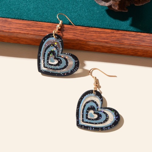 Candy Colour Pink Purple Acrylic Heart Pendant Earrings Festival Jewellery Gift - Picture 11 of 24