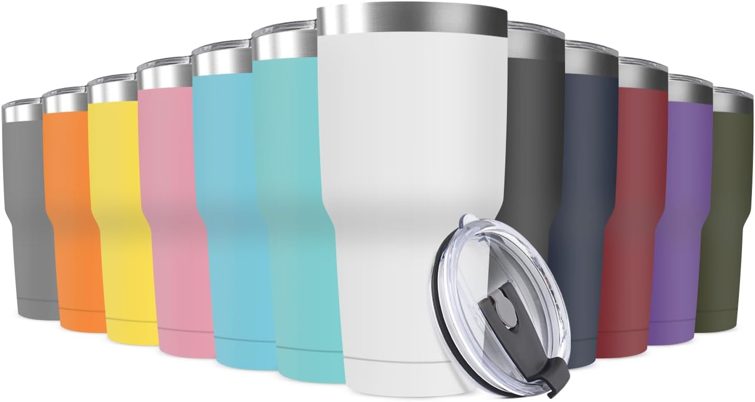 30Oz Stainless Steel Travel Mug with Lid, 12 Pack Double Wall Vacuum Insulated B