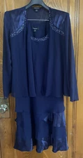 Sl Fashions A-Line Dress and Sequin Jacket SIZE 14 2PCS SET Dark Blue