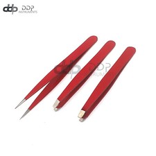 Eyebrow Tweezers Set 3 Pcs Eyebrow With Slant Straight Pointed Tips RED