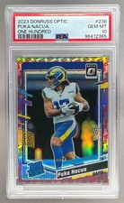 2023 Donruss Optic 238 Puka Nacua RC Rated Rookie One Hundred Emoji Prizm PSA 10