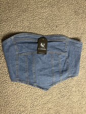 Denim Jean Top Stretch Strapless Tube Top Corset Large