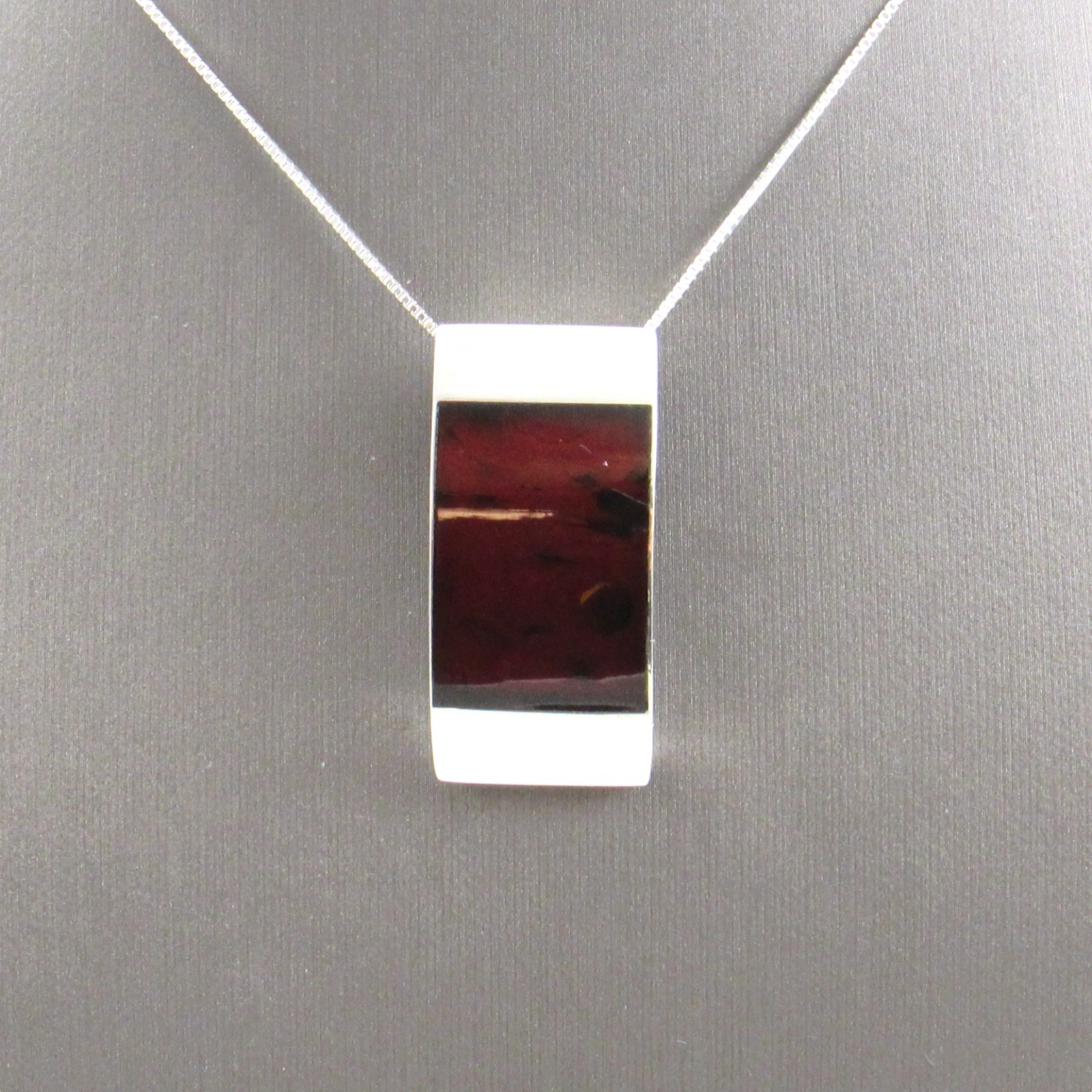 Sterling Silver Rectangular Faux Amber Pendant Ne… - image 2