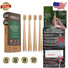 Bamboo Toothbrush 4pk: Boar Bristle, Biodegradable, Toxin-Free