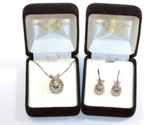 Sterling Silver  Diamond Necklace  Earrings Set Boxed