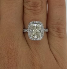 3 Ct Pave Halo Radiant Cut Diamond Engagement Ring VS2 D White Gold 18k