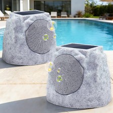 Rock Speakers Waterproof Solar Powered LED Rechargeable 2 Pack MIKK Outdoor Pool