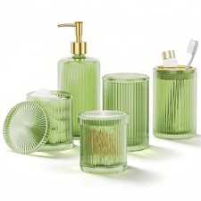 Glass Bathroom 5 Pcs Green Bathroom Set, Soap Dispenser Toothbrush Holder Set...