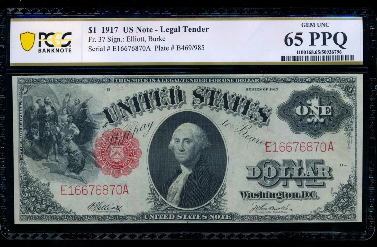 1917年* 1.00ドル 法定通貨 ワシントン VF-25 PMG (Fr#39*) スターノート