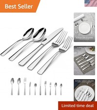 Modern 45-Piece Flatware Set with Steak Knives - Dishwasher Safe, Durable Design
