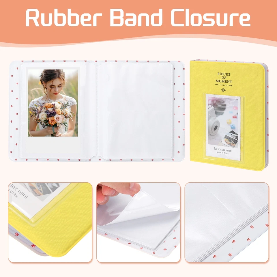 64 кармана фотоальбом, кожаный чехол 2 x 3 маленький фотоальбом, (желтый) - Изображение 3 из 4