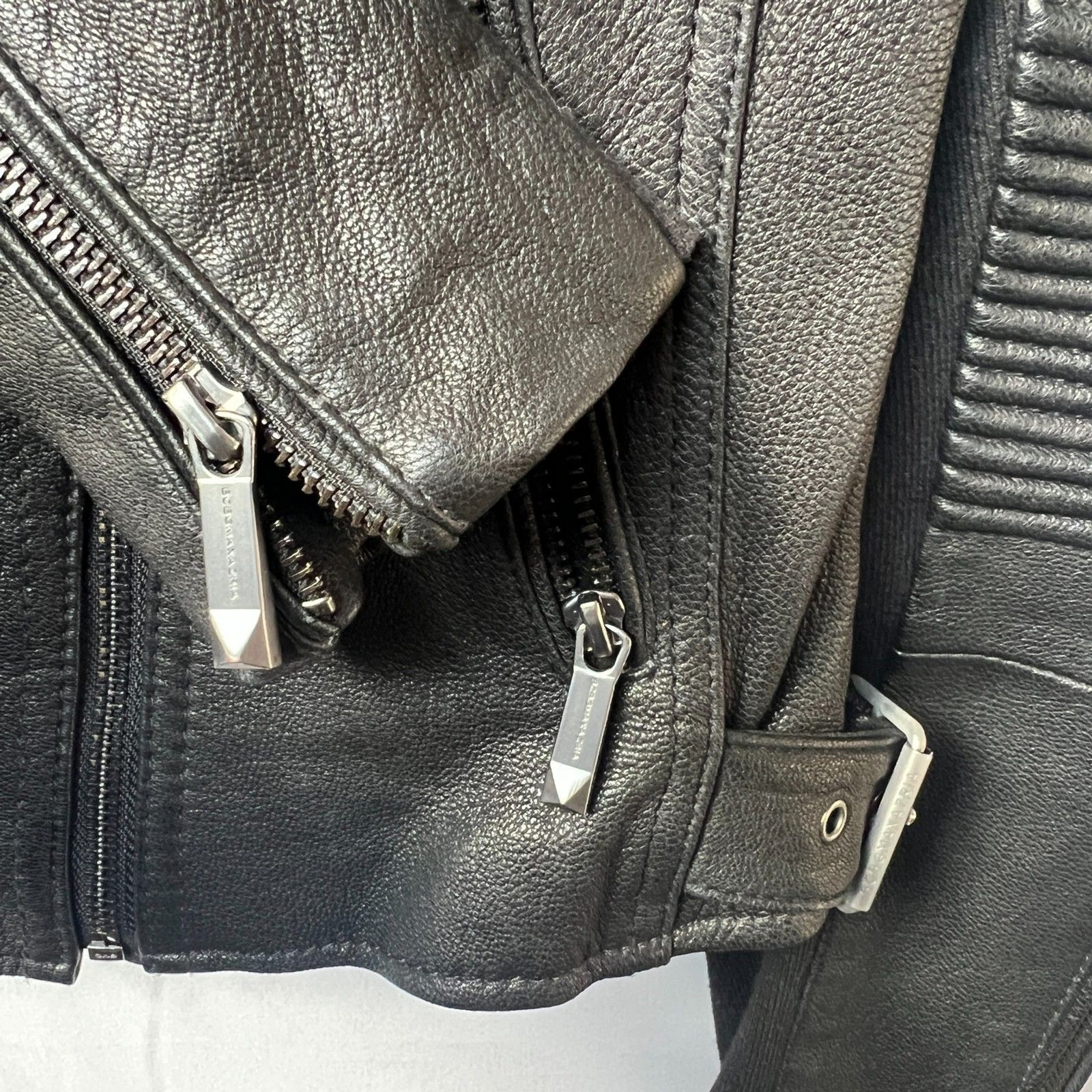 BCBGMaxAzria Charlie Zip Black Leather Moto Jacket $598 Zippered Sleeves Back XS image 6