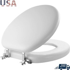 Cushioned Toilet Seat Soft Padded Lid Chrome Hinges Easy Install Round Design US