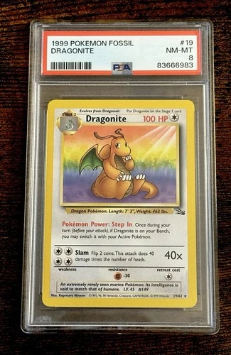 Dragonite 19/62 Fossil Regular PSA 8