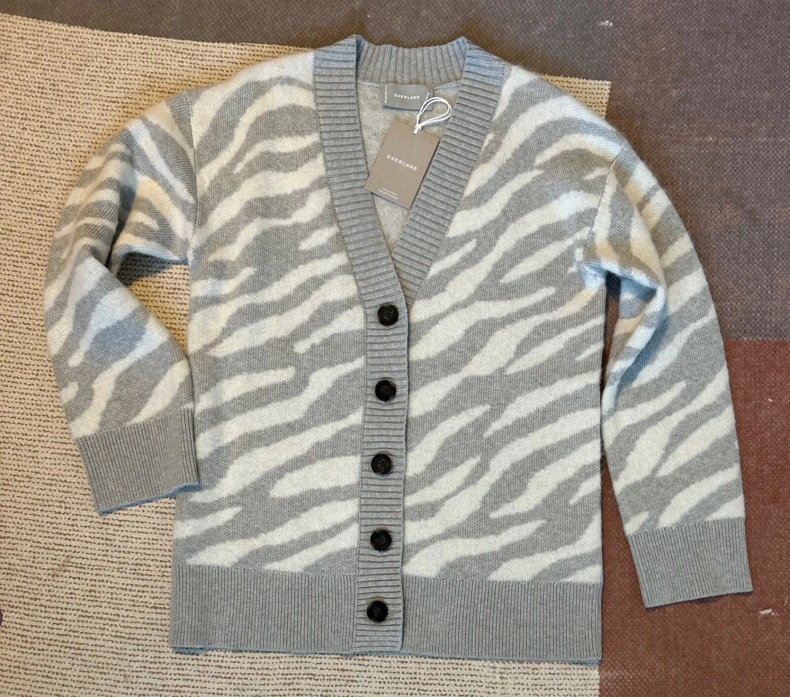 EVERLANE Ladies Grey Cardigan BNWT Wool Alpaca Tiger Knit S/M RRP £175