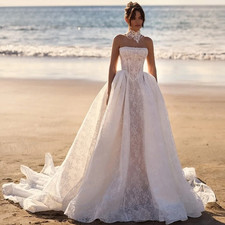 Sweetheart Wedding Dresses Bride Sleeveless A-line Backless Lace Appliques Tulle