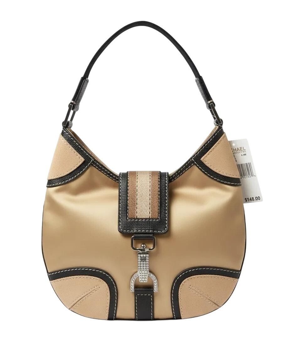 MICHAEL Michael Kors Women's Sport Luxe Small Hobo Satin Bag Sand New With Tags
