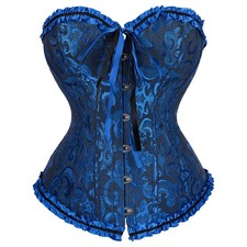 Overbust Corset Top Women Jacquard Lace Up Boned Bustier Waist Cincher