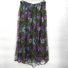 Floral Sheer Maxi Skirt Aline Gauzy Boho Hippie Green Purple Whimsical Size M/L