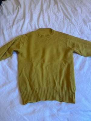 VTG Benetton Men's Shetland Wool Sweater Jumper Yellow Mustard 38 M Italy