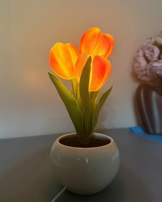 Tulip Flower Table Lamp Pink LED Desk Night Light with Vase Decor Tulip Flower Table Lamp Pink LED Desk Night Light with Vase Decor