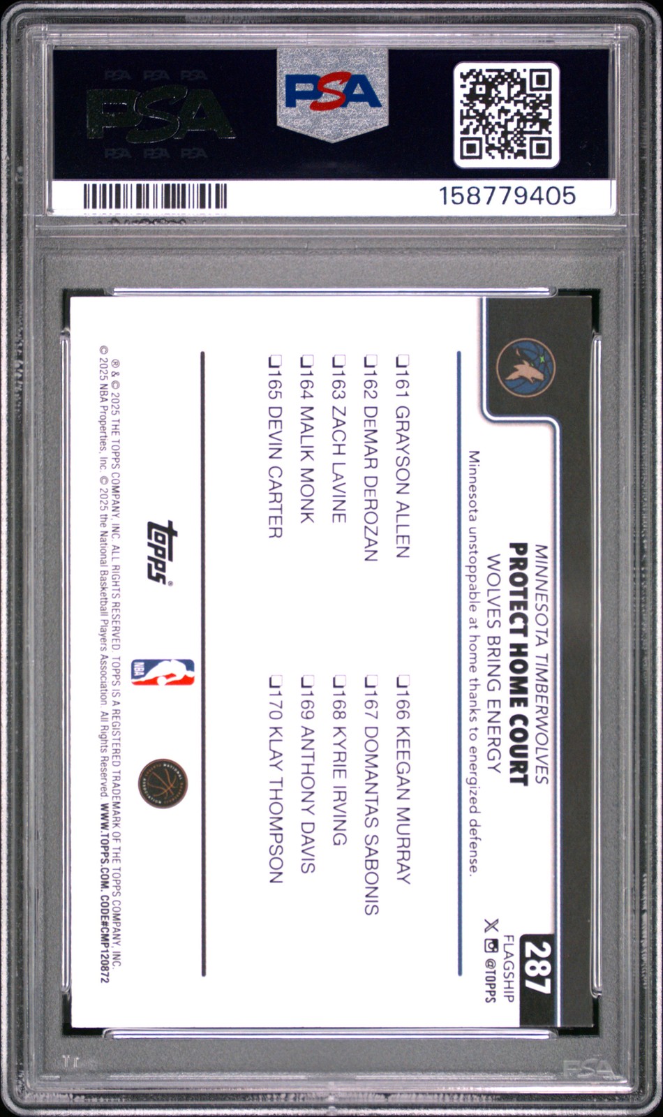 2025 TOPPS BLUE HOLO FOIL #287 ANTHONY EDWARDS/TERRENCE SHANNON JR. 59/150 PSA 8 view 2
