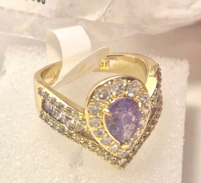 Bomb Party Ring''The Moments Matter''Amethyst Ice Crystal, Gold Plate/RBP8632 SZ 7